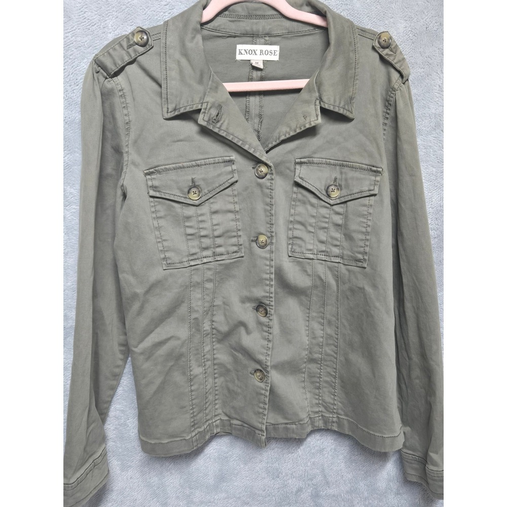 Knox Rose Olive Green Utility Jacket Military Button Up Women Medium